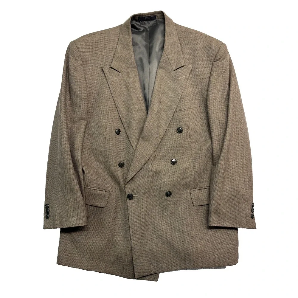 vtg 90s Jones New York 46R‎ Brown Double Breasted Blazer Jacket Wool Sport Coat